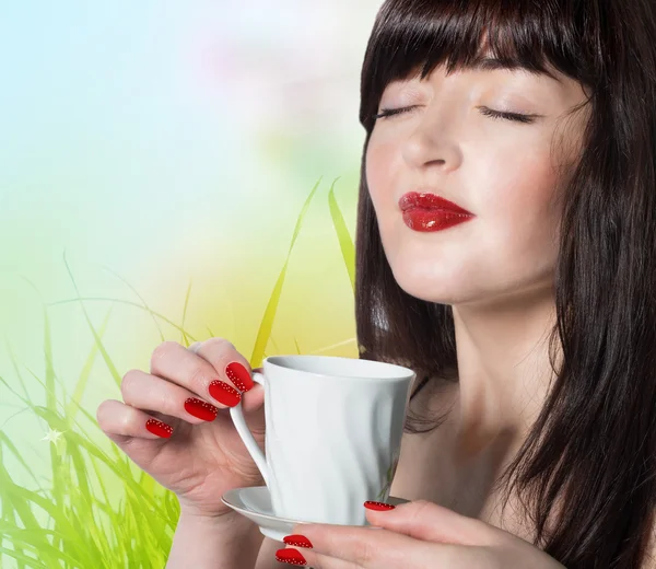 Woman drinking frech tea — Stock Photo, Image