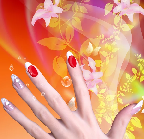 Licht roze Art Manicure. Nagel. Schoonheid handen. Stijlvolle mode — Stockfoto