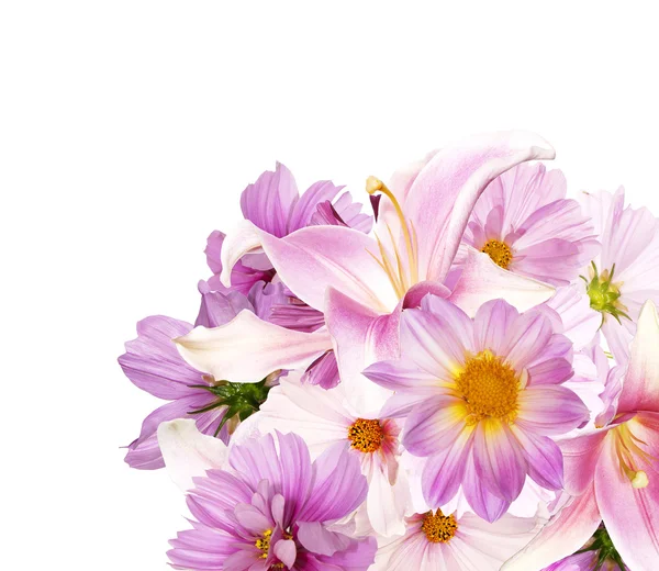 Gyönyörű csokor rózsaszín virágok kert, a fehér háttér isolat — Stock Fotó