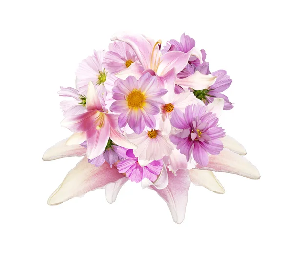 Beautiful bouquet pink flowers garden on white background — Stock Photo, Image