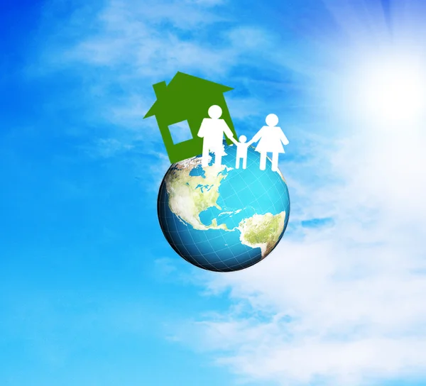 Globo pianeta earth.paper casa e carta family.family giorno — Foto Stock