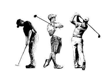 Beyaz arkaplanda golf oyuncuları illüstrasyonu