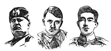 Mussolini, Hitler and Hirohito portraits clipart