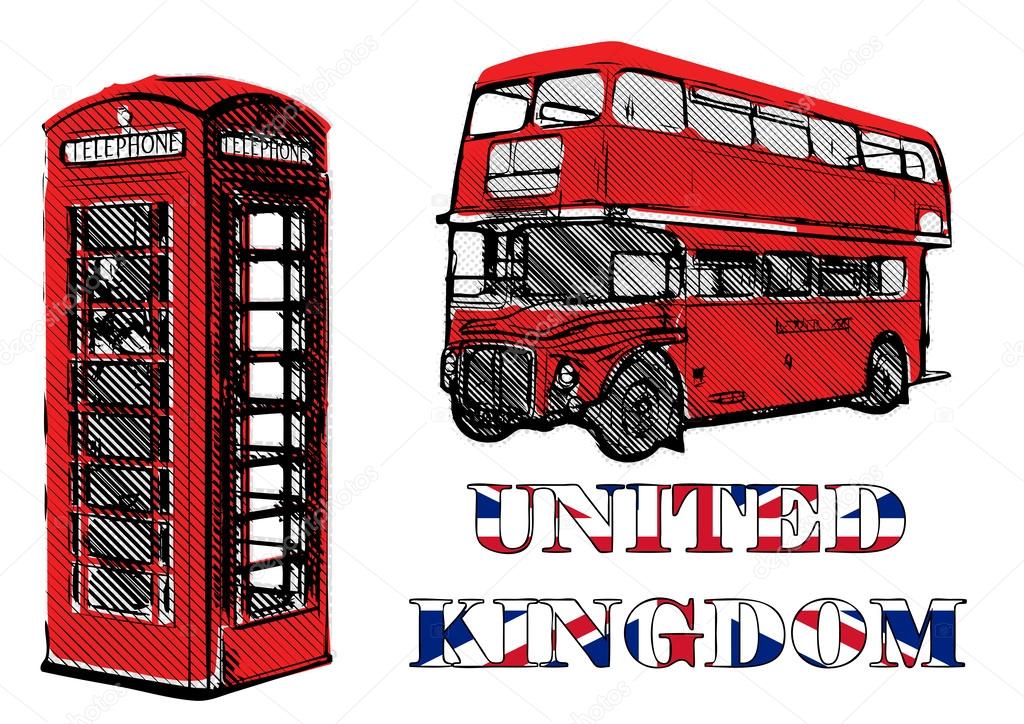 double decker and red telephone box 
