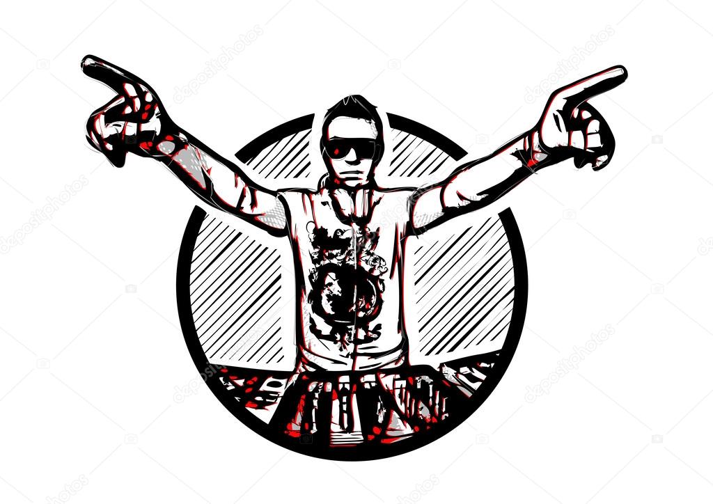 Disc Jockey in the Ring vector illustration