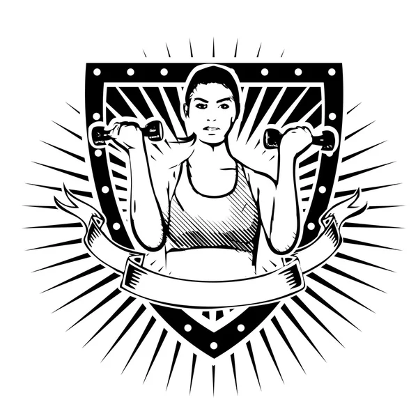 Fitness woman shield — Stock Vector