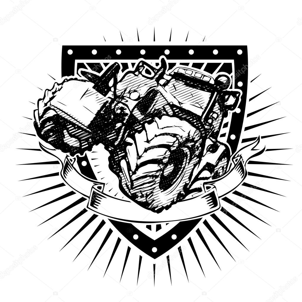 Agricultural tractor on the shield