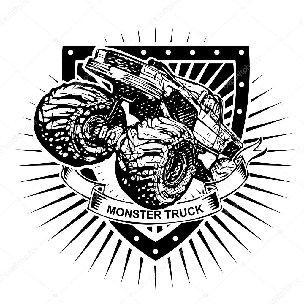 Monster truck illustration on the shield