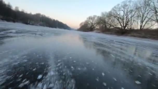 Ice river skating morning day Video Clip