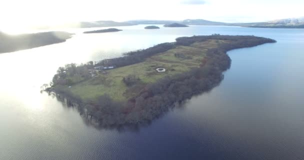 Aerial: Island in the Scottish Highlands during a beautiful clear winters day, Scotland — Stock Video