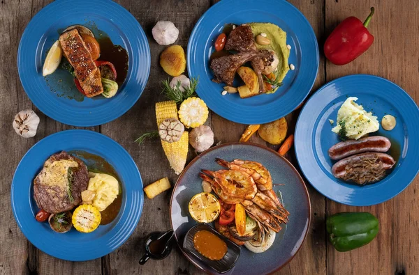 Top View Set Smoked Grilled Bbq Meals — Stock Photo, Image