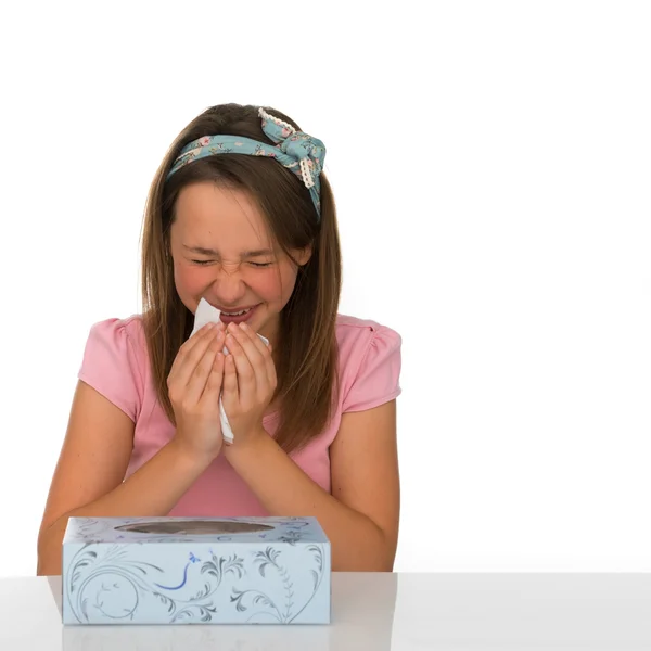 Young girl suffering from a cold or hayfever — Stock Photo, Image