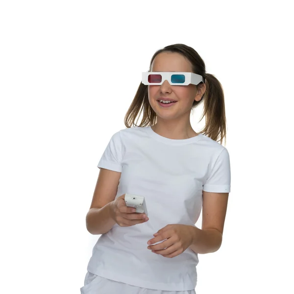 Νεαρό κορίτσι που φοράει γυαλιά 3d — Φωτογραφία Αρχείου