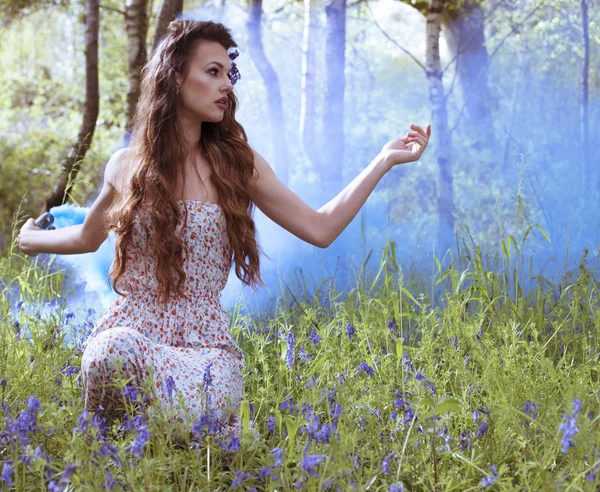 Ritratto artistico di una ragazza in una foresta di BlueBell — Foto Stock