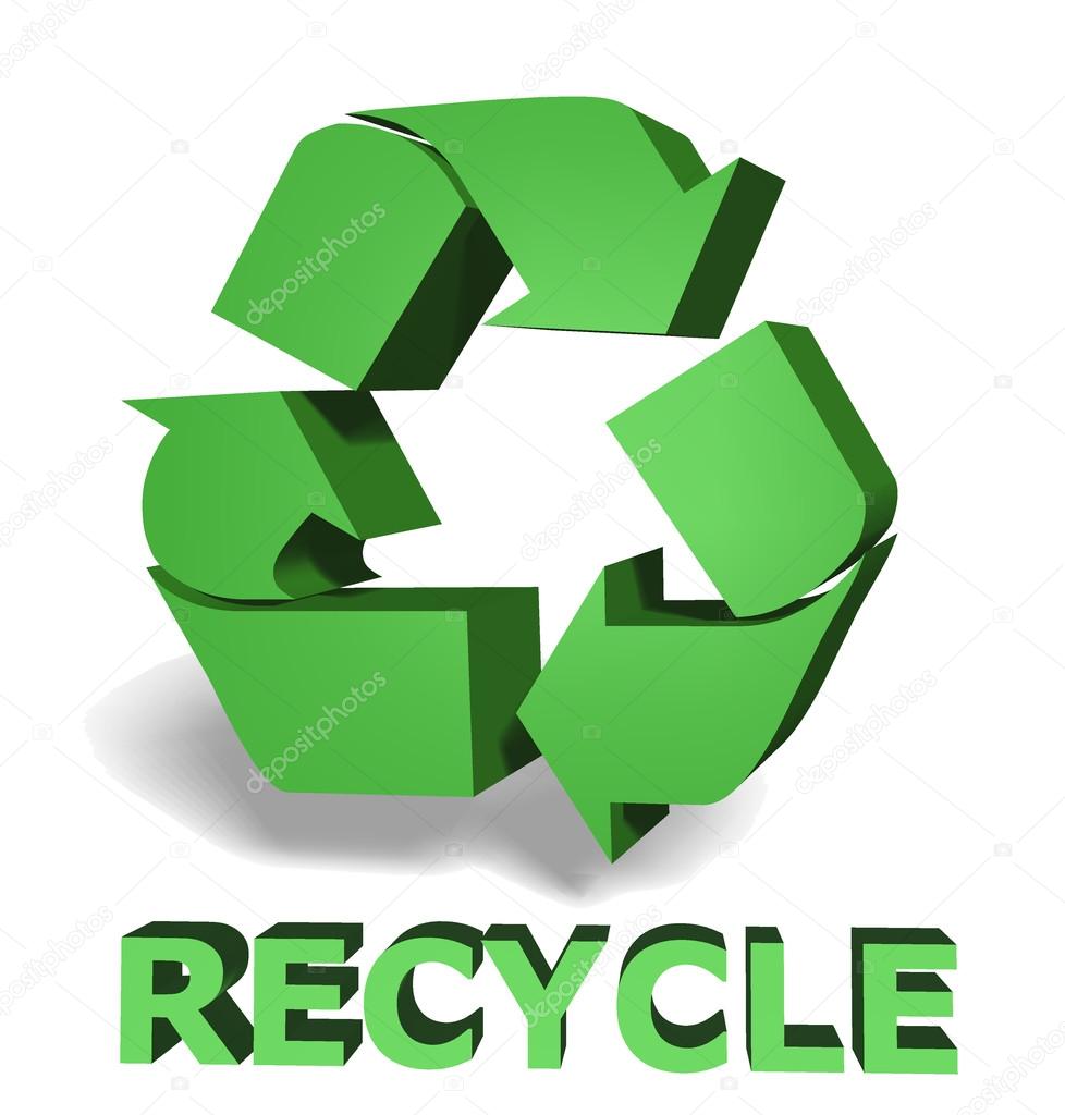 Green recycle icon 3d on white background