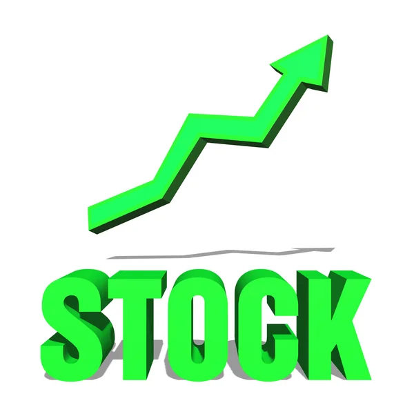 Freccia verde ascendente sopra la parola stock — Foto Stock