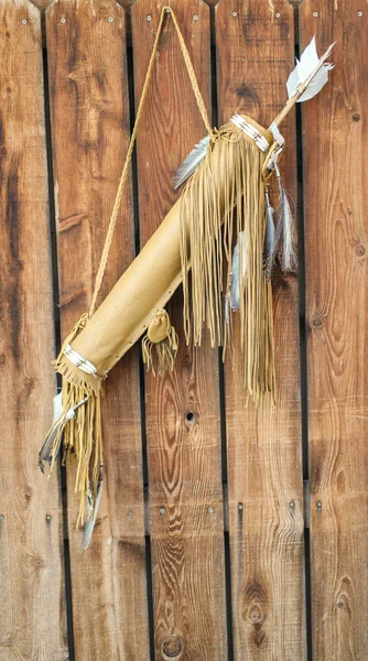 Tribal native american bow with feathers — Stock Photo, Image