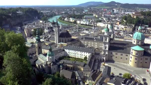 Staden Salzburg Hög Vinkel Utsikt Över Staden Salzburg Österrike — Stockvideo