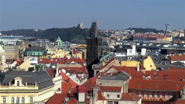 Puerta Ciudad Powder Tower Horizonte Praga — Vídeos de Stock