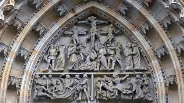 Vitus Cathedral Prague Detailed Close View Vitus Cathedral Entrance Door — ストック動画