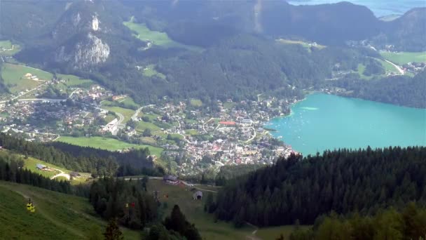 Utsikt Över Byn Gilgen Och Wolfgansee Sjön — Stockvideo