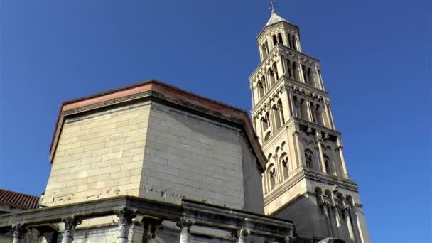 Bell Tower Romeins Paleis Van Diocletianus Split Kroatië Klokkentoren Van — Stockvideo