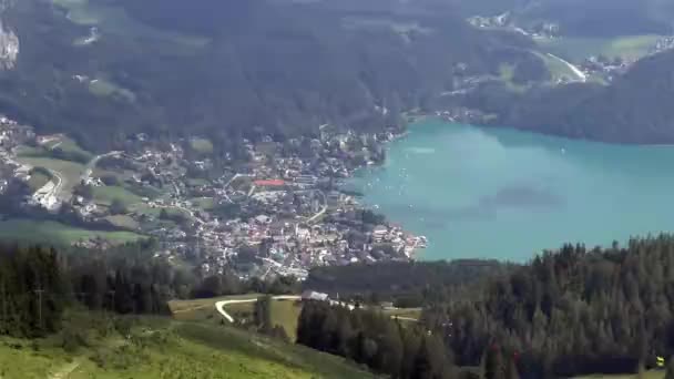 Gilgen Och Wolfgangsee Utsikt Över Byn Gilgen Och Wolfgansee Sjön — Stockvideo