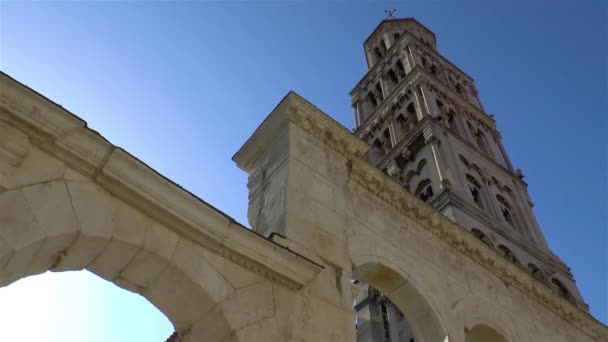 Paleis Van Roman Diocletianus Split Kroatië Klokkentoren Van Kathedraal Saint — Stockvideo