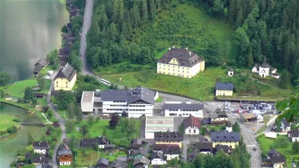 Hallstatt Kasabası Avusturya Yukarı Avusturya Nın Hallstatt Kasabasının Yüksek Açılı — Stok video