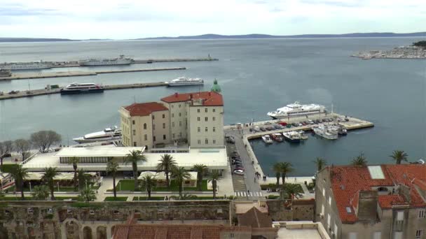 Vista Ángulo Alto Del Puerto Split Paseo Marítimo Croacia Vista — Vídeos de Stock