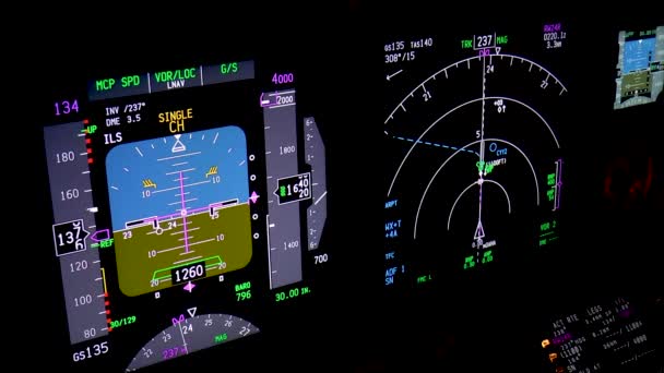 Painel Instrumentos Voo Avião Passageiros Moderno Voando Noite Imagens Reais — Vídeo de Stock