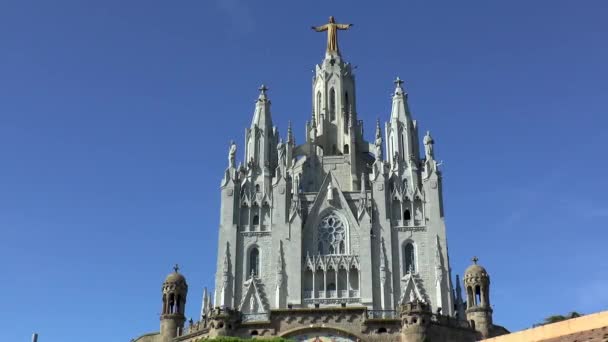 Tempio Del Sacro Cuore Gesù Monte Tibidabo Barcellona Spagna — Video Stock