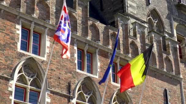 Bandiere Del Belgio Della Città Bruges Dell Europa Esposte Campanile — Video Stock