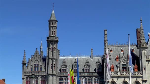 Detalhes Arquitetônicos Medievais Telhado Edifício Provincial Court Bruges Bélgica — Vídeo de Stock