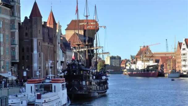 Galleon Emmène Les Touristes Gdansk Westerplatte Sur Mer Baltique — Video
