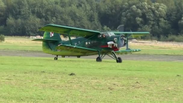 Starý Antonov Dvouplošník Travnaté Dráze — Stock video