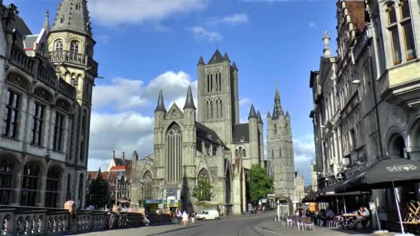 Nicholas Kirke Sint Niklaaskerk Het Belfort Van Gent Gent Belfry – stockvideo