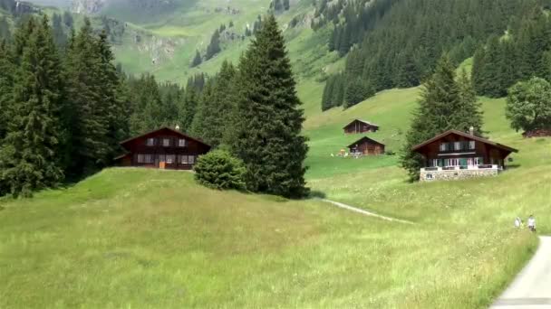 Sviçre Alpleri Nin Yamaçlarında Issız Evler Önce Grindelwald — Stok video