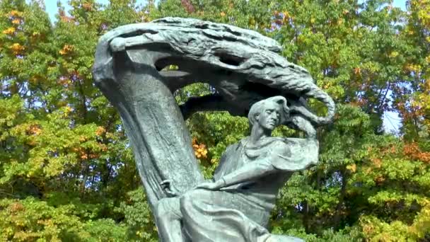Denkmal Des Polnischen Komponisten Frederic Chopin Warschau Polen Chopin Sucht — Stockvideo