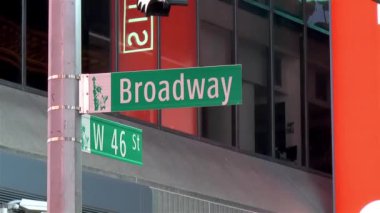 Detailed view of a street name sign in Manhattan, New York. Broadway St.
