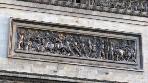 Detailed Close View Arc Triomphe Triumphal Arch Paris France Battle — Vídeo de Stock