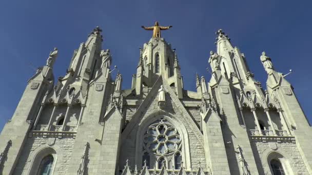 Jesu Heliga Hjärtas Tempel Berget Tibidabo Barcelona Spanien — Stockvideo