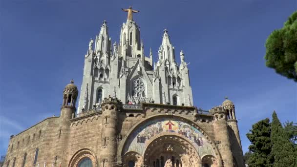 Tempel Van Het Heilig Hart Van Jezus Berg Tibidabo Barcelona — Stockvideo
