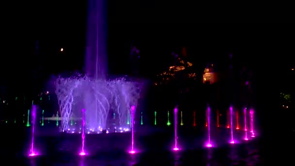 Multimedialny Park Fontann Nocne Światło Pokaz Wody — Wideo stockowe