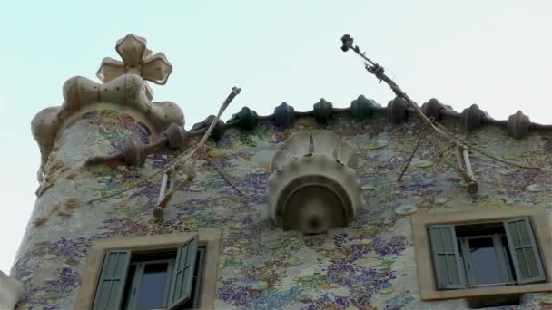 Gedetailleerde Weergave Van Casa Batllo Gevel Toeristische Attractie Barcelona Spanje — Stockvideo