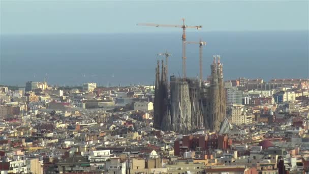 View Barcelona Unfinished Basilica Sagrada Familia Catalonia Spain — Stock Video