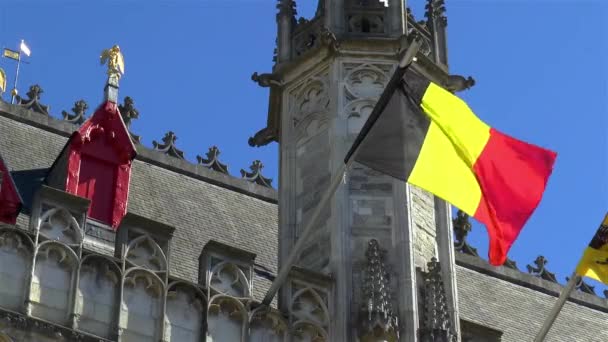 Bandeira Bélgica Acenando Telhado Prédio Tribunal Provincial Bruges — Vídeo de Stock
