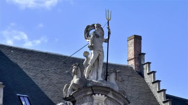 Neptune Statue Ghent Gent Belgium — Stok video