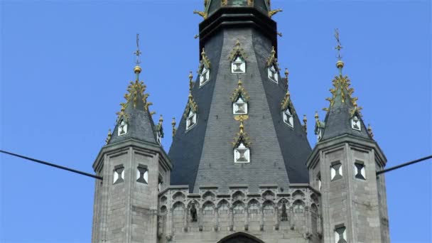 Medieval Architectural Details Close View Het Belfort Van Gent Ghent — Stok video