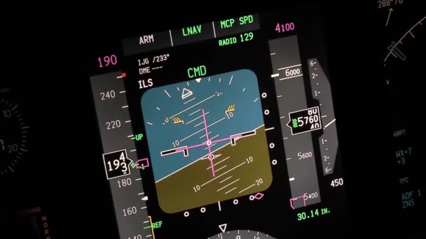 Flight Instruments Display Modern Passenger Airplane Flying Night Actual Cockpit — Wideo stockowe